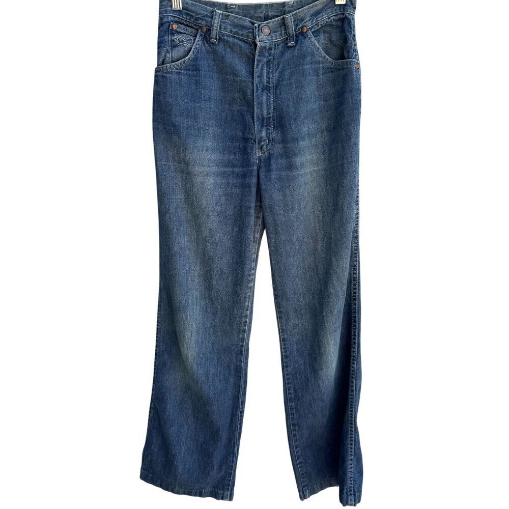 Rustler Vintage 70s Western Ligh Blue‎ Faded Distressed Straight Leg Denim Jeans